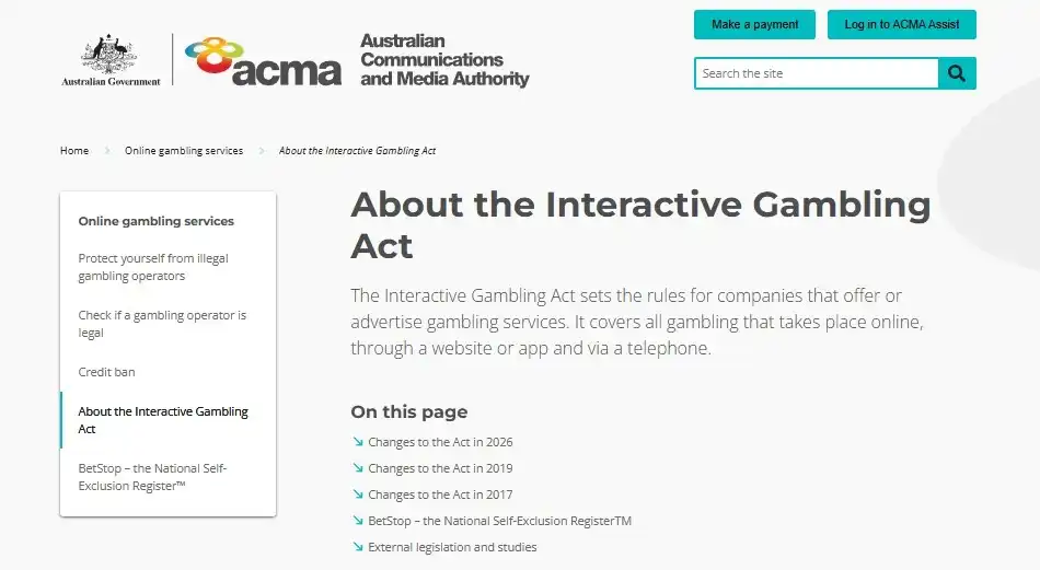 ACMA information about Australia's Interactive Gambling Act and upcoming gambling law changes