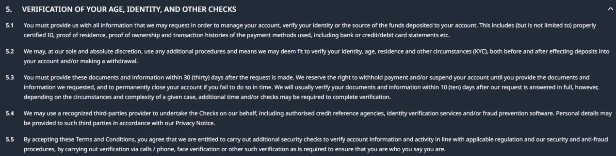 BuranCasino terms describing identity and payment verification requirements