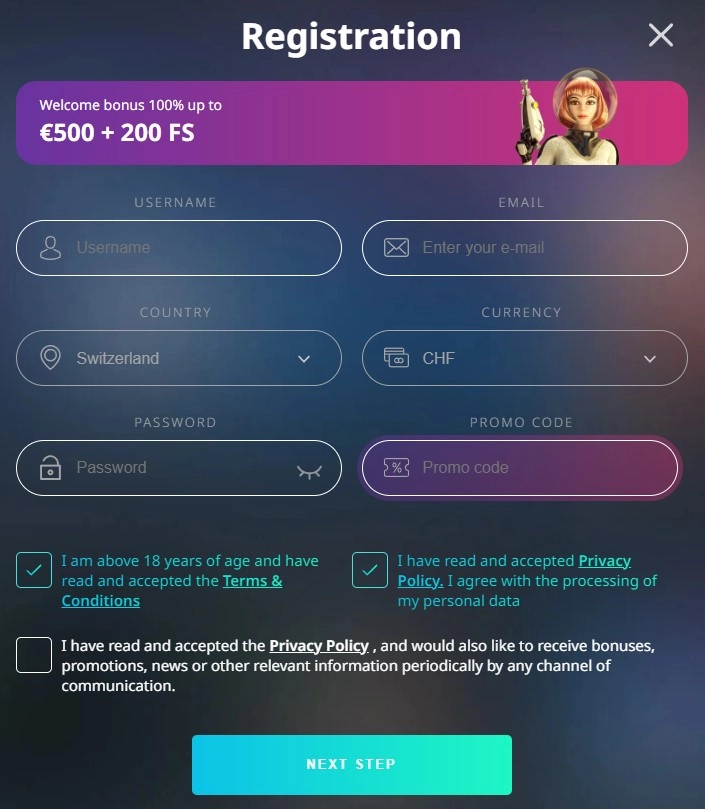 BuranCasino registration form for creating a new account