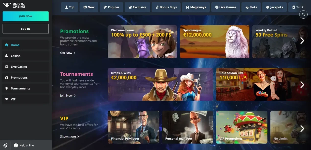 Current BuranCasino homepage or lobby showing the official brand interface